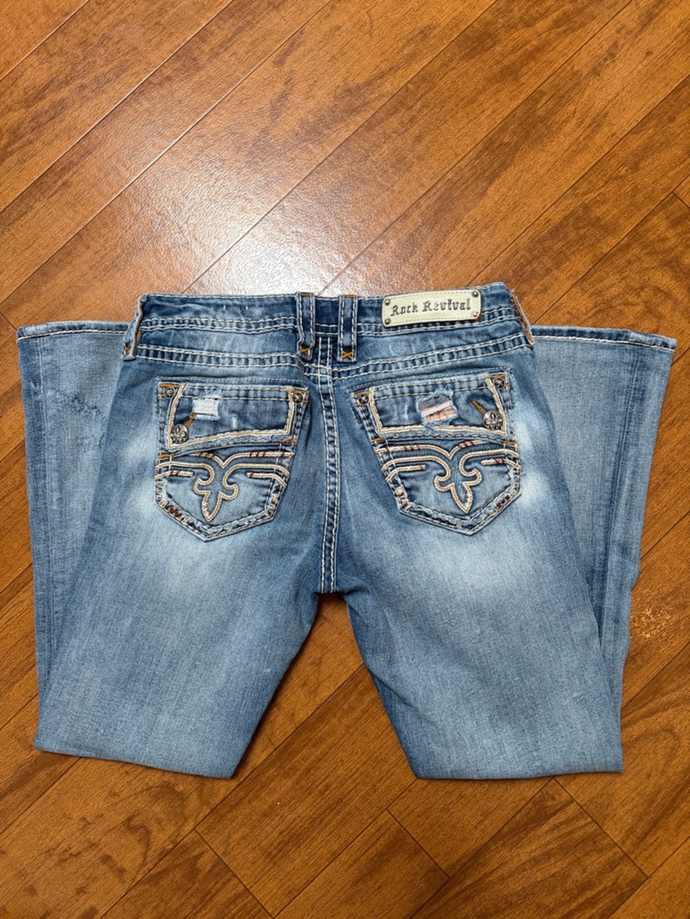 Rock Revival Light Blue Distressed Embroidered Pocket Jeans